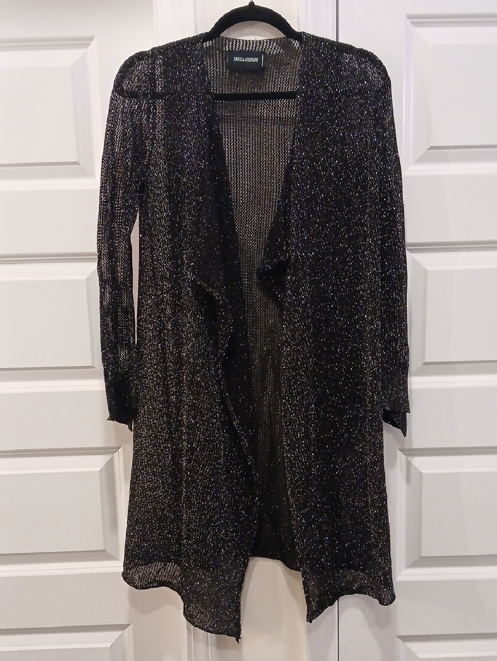 Zadig & Voltaire Daphnee Black Shimmer Open Knit Cardigan Size Small